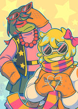 $62 | shaded lineart 2 character half body, simple bg